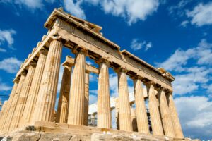 Iconic Parthenon in Athens under a clear blue sky.